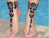 Raven Black Jeweled Barefoot Sandals
