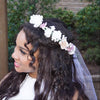 White Rose Flower Crown Floral Halo With Veil Bohemian Beach Wedding