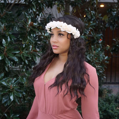 Ivory Rhinestone Flower Crown Floral Halo Boho