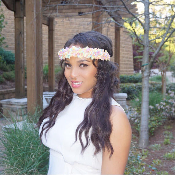 Pastel Rainbow Flower Crown Floral Halo Easter Boho Bohemian