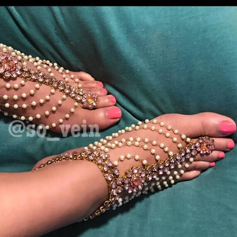 Pearl Pink Rhinestone Barefoot Sandals