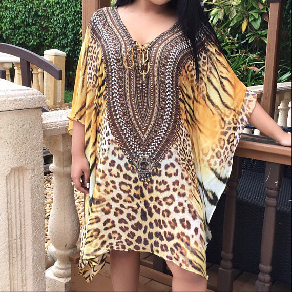 Jeweled Cheetah Gold Kaftan Kimono