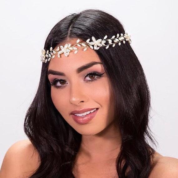 White Pearl Bud Wedding Headband Hair Vine