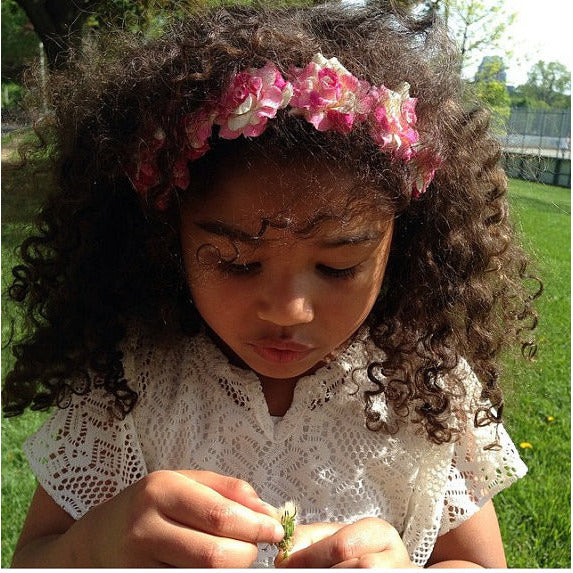 Pastel Pink Yellow Rose Floral crown child flower halo flower girl women