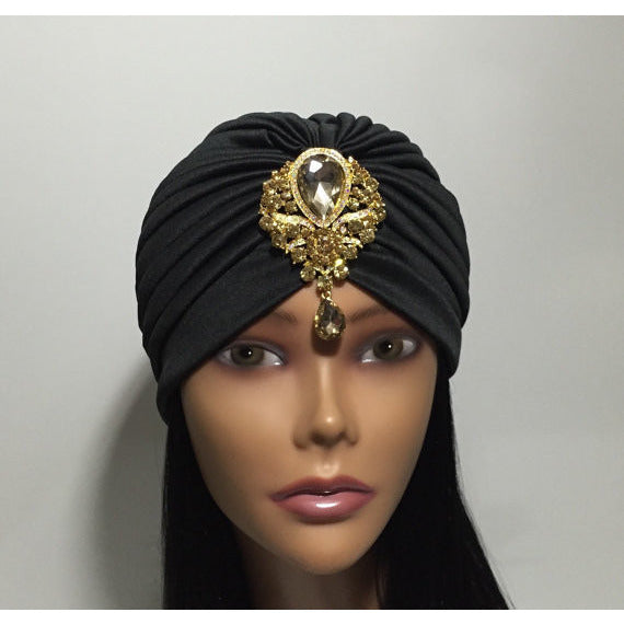 Gold Tiara Black Turban Glam Bohemian great gatsby gem turbanista turban chic