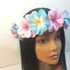 Baby Blue Pink Flower Crown Plumeria Hawaiian floral halo festival