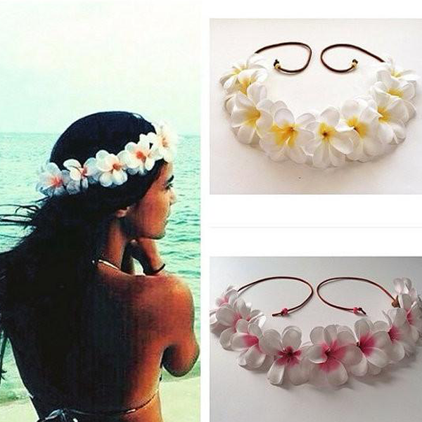 White Hawaiian Plumeria Flower Crown Bohemian Beach