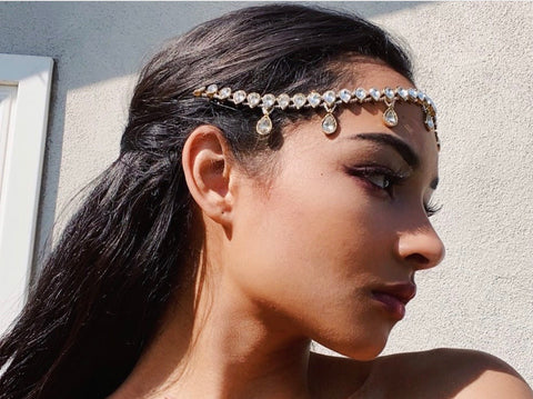 Venus Gold Goddess Drop Jeweled Head Chain Head Piece Hair Jewelry Grecian Bollywood Wedding