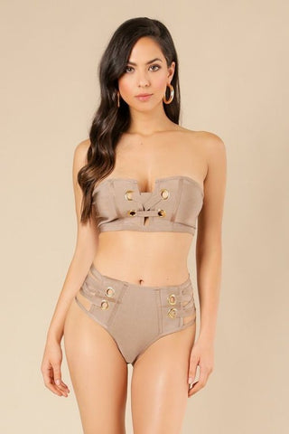 Beige Almond Bandage Swim Set