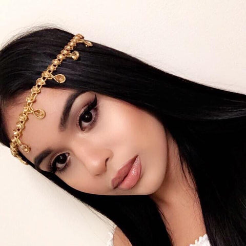 Venus Gold Goddess Drop Jeweled Head Chain Head Piece Hair Jewelry Grecian Bollywood Wedding